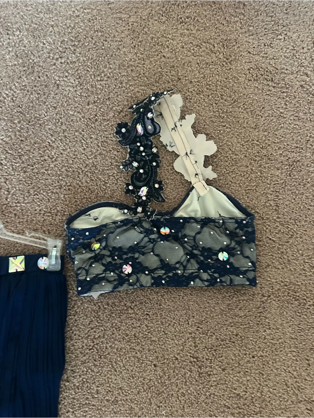 Navy Pleated High-Low Skirt with Decorative Waistband